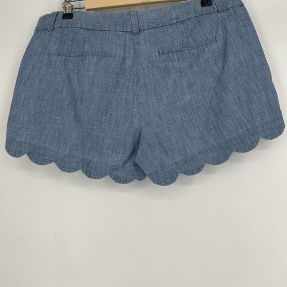 J Crew Blue Chambray Shorts Scallop Trim Slash Pockets 4" Inseam Size 14 - Picture 5 of 9